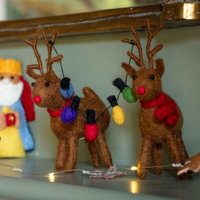 Felt Reindeer Pair with Fairy Lights