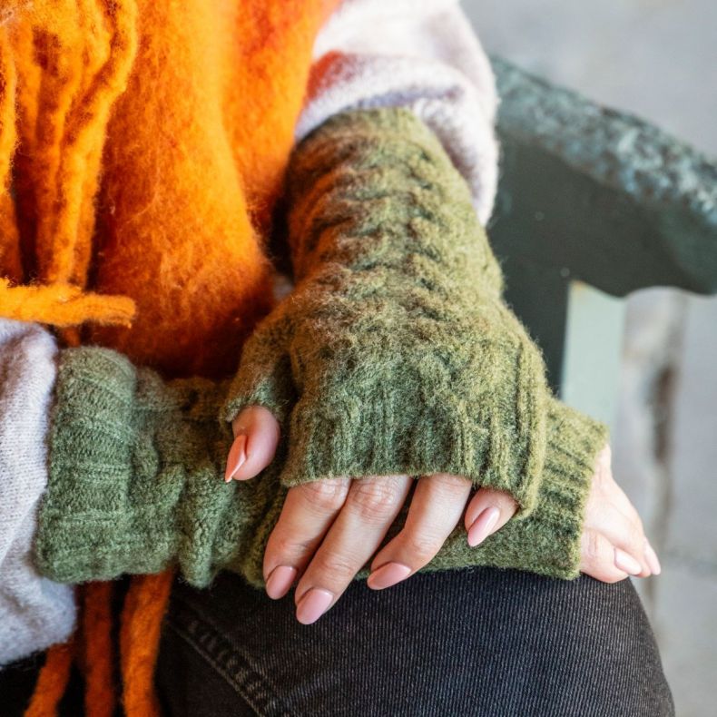 Peace of Mind Green Knitted Wrist Warmers