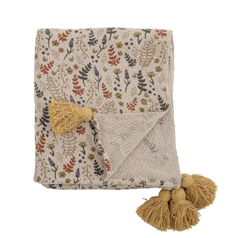 Bloomingville Recycled Cotton Blend Throw, Yellow Floral
