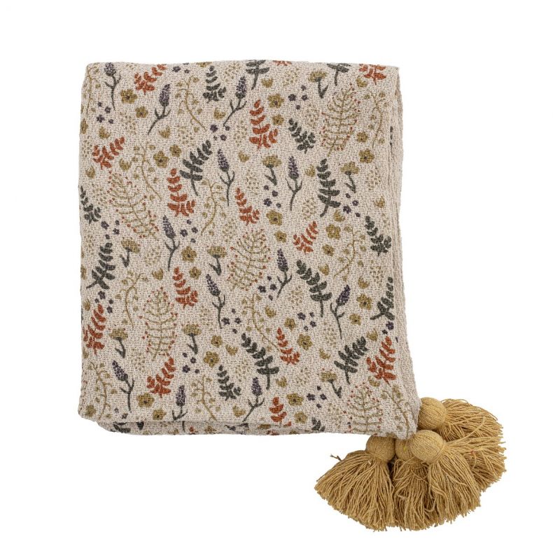 Bloomingville Recycled Cotton Blend Throw, Yellow Floral