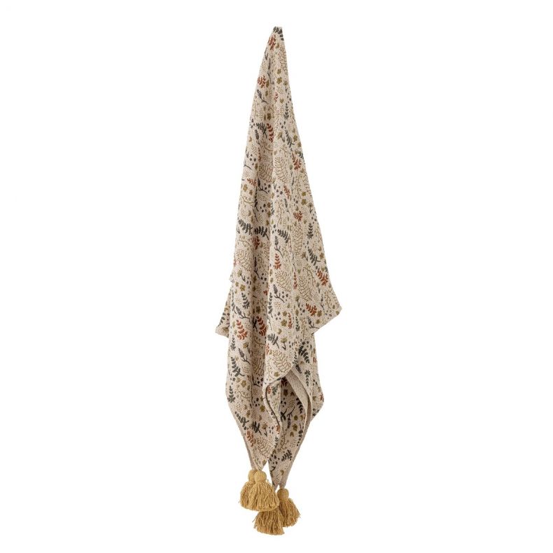 Bloomingville Recycled Cotton Blend Throw, Yellow Floral