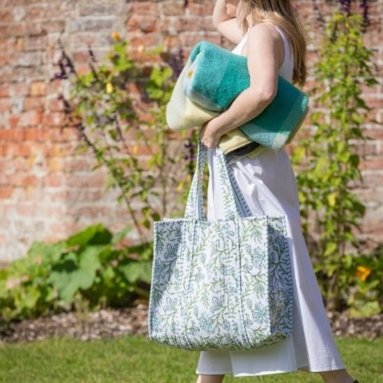 Sautree Clematis Hand Block Printed Quilted Tote Bag