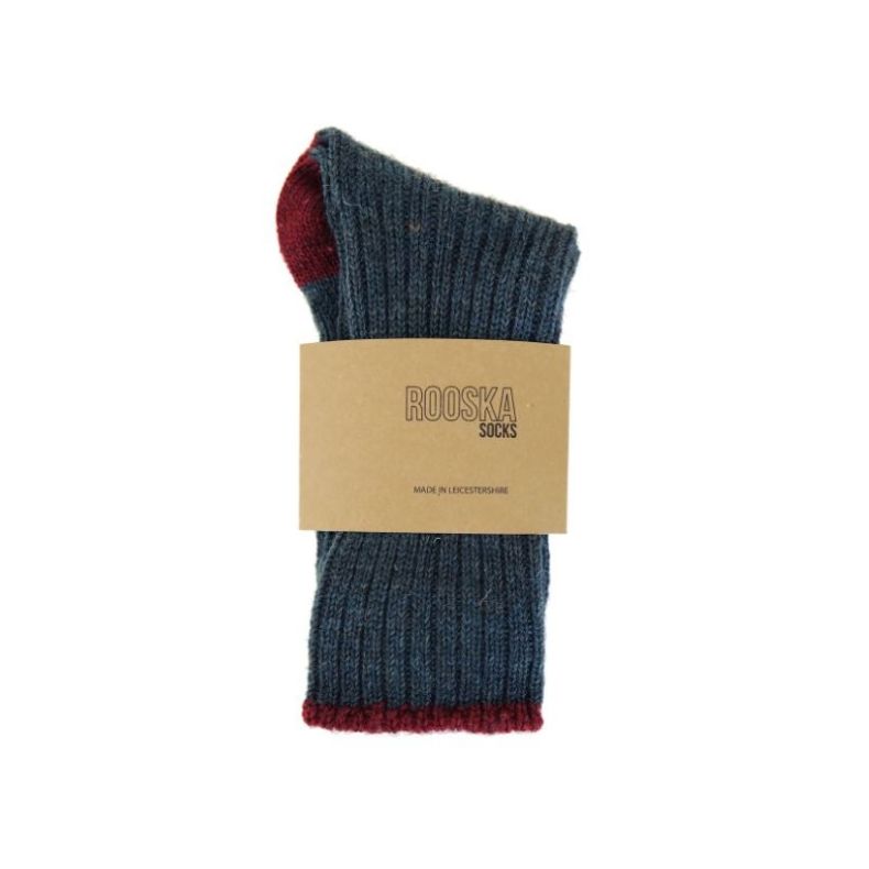 Rooska Croft Wool Socks, Green and Claret