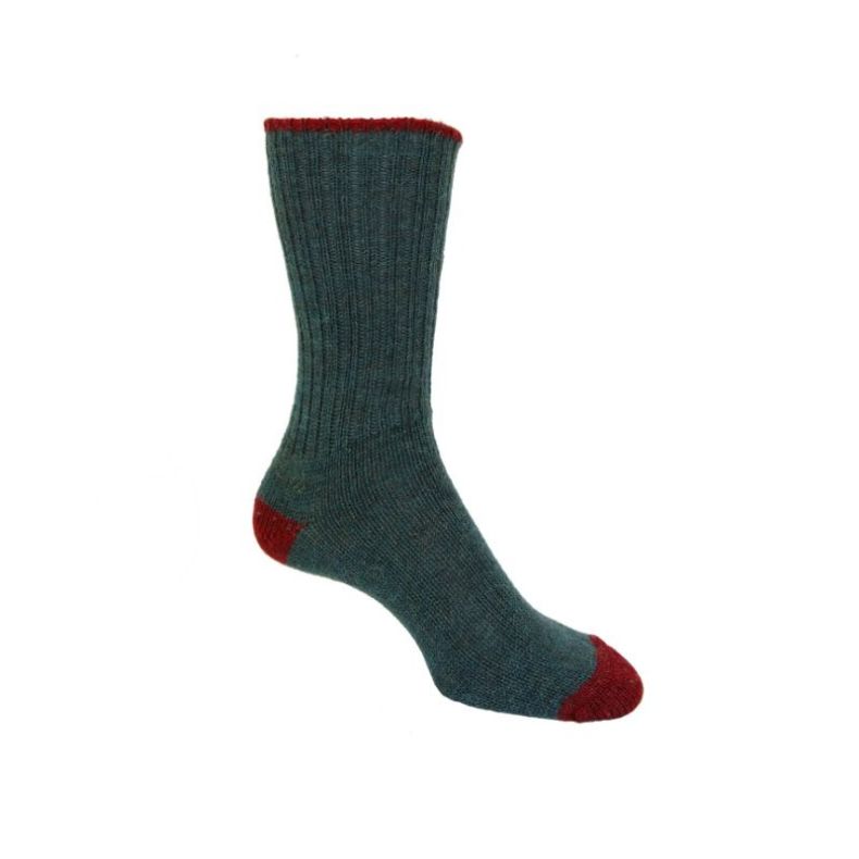 Rooska Croft Wool Socks, Green and Claret