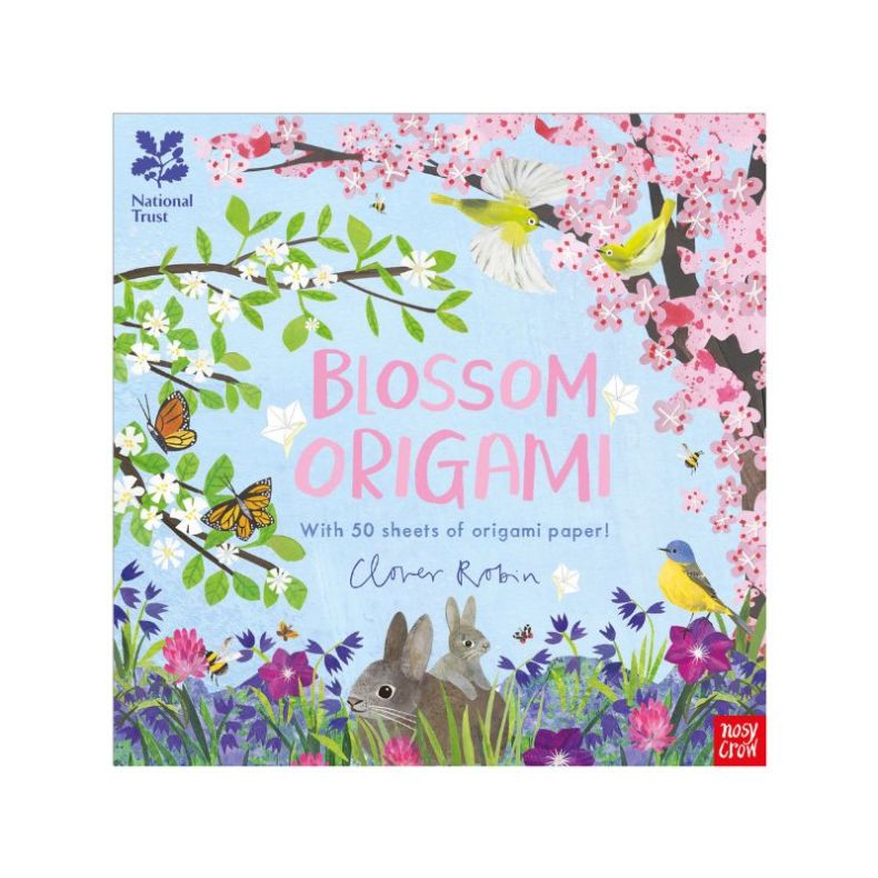 Colourful illustrated cover of Blossom Origami showing blossom trees, birds, butterflies, and spring flowers