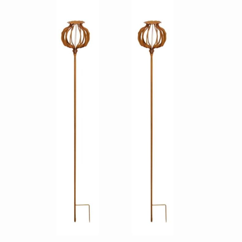 Poppy Seedhead Plant Stake, Set of 2