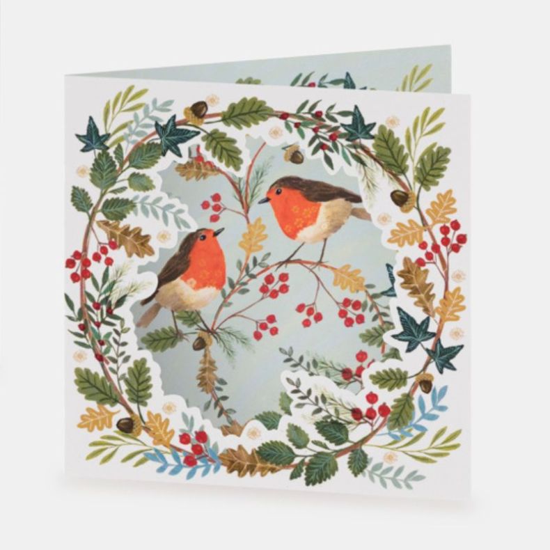 National Trust Robins in Foliage Tri Folds Christmas Cards Box of 5