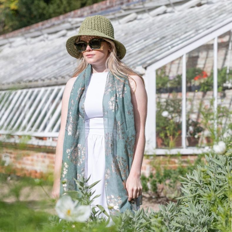 Peace Of Mind Sage Cow Parsley with Foil Recycled Polyester Scarf