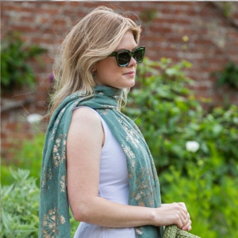 Peace Of Mind Sage Cow Parsley with Foil Recycled Polyester Scarf