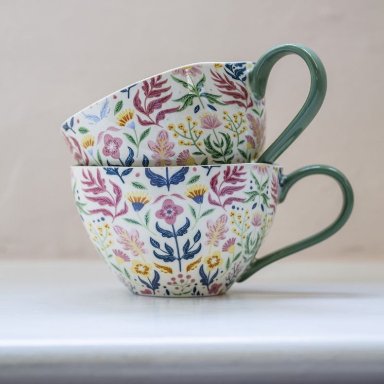 Ornate Floral Mug, Green