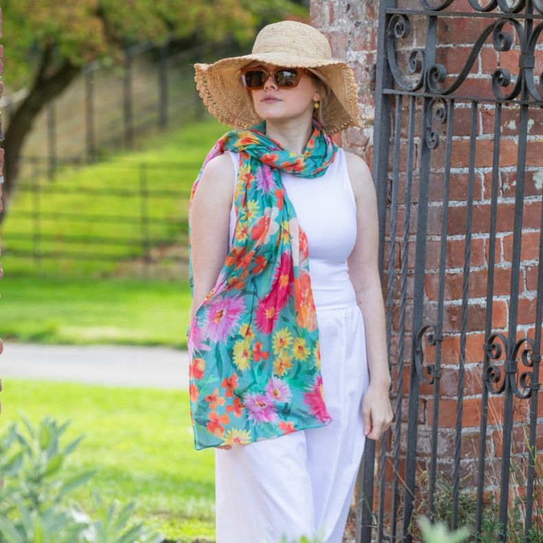National Trust Dyffryn House Summer Floral Organic Cotton Scarf