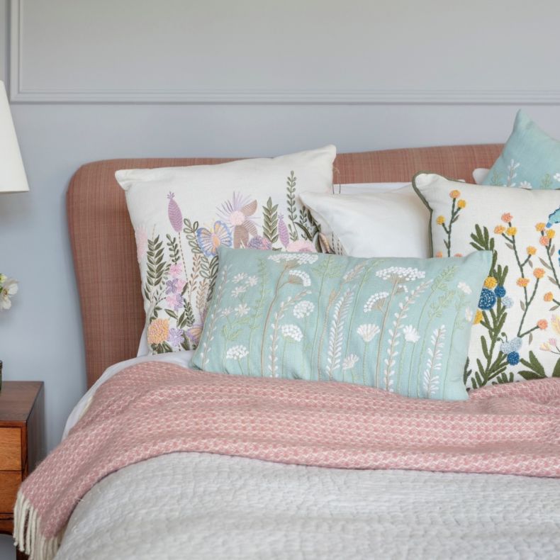 National Trust Embroidered Cushion, Duck Egg