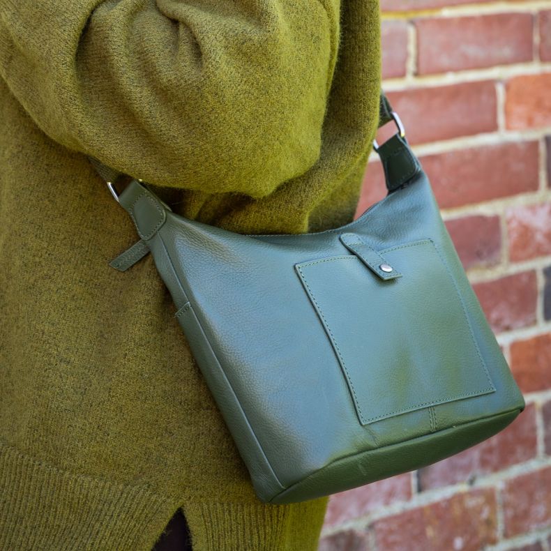 National Trust Green Leather Curved Small Cross Body Bag