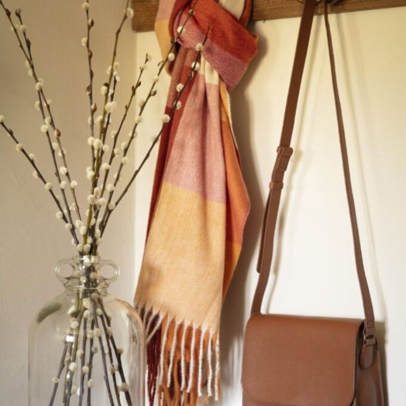 National Trust Burnt Orange Woven Check Scarf