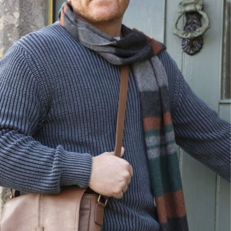 National Trust Orange Multi Lambswool Woven Striped Scarf