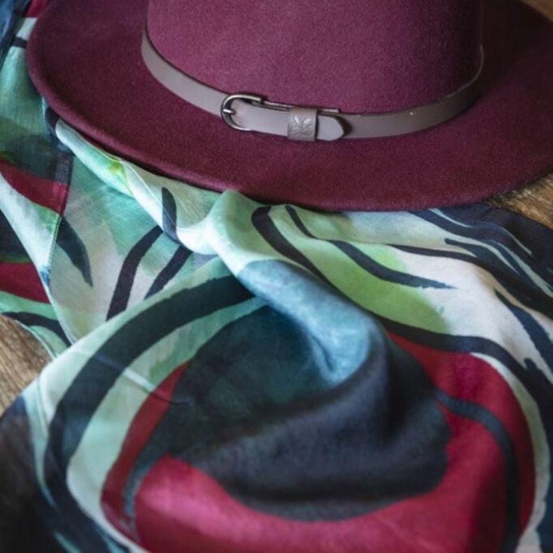 National Trust Peacock Burgundy Silk Scarf