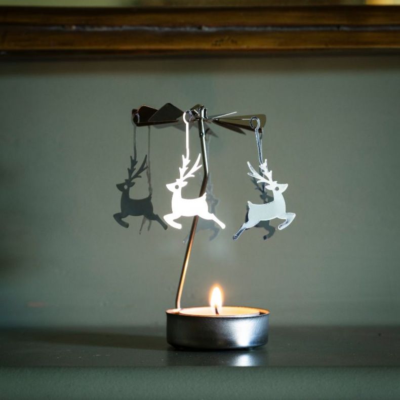 Silver Reindeer Rotary Candle Holder