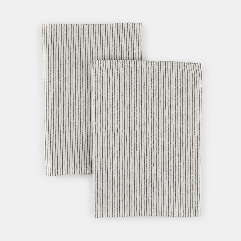 Linen Napkins Black & Ivory Stripe, Set of 2 