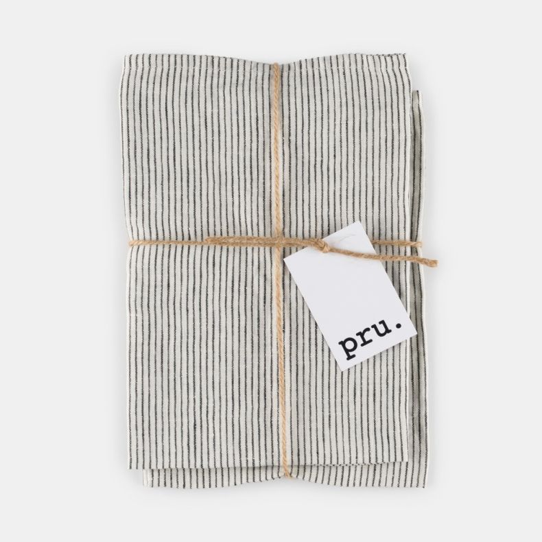 Linen Napkins Black & Ivory Stripe, Set of 2 