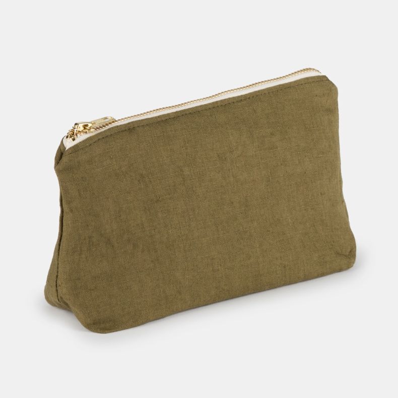 Linen Toiletry Bag Khaki, Medium