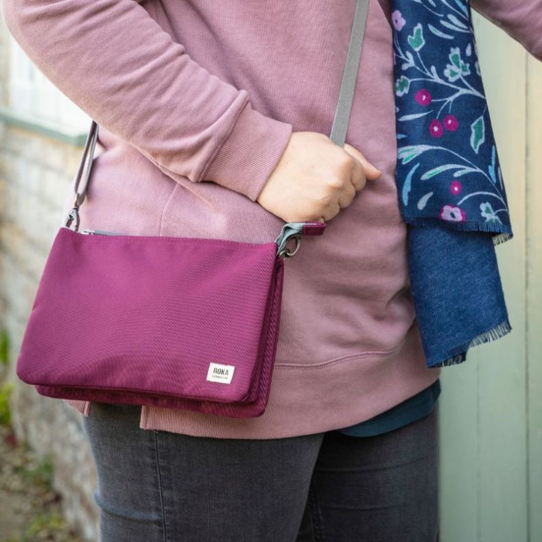 ROKA London Carnaby XL Cross Body Bag in Cherry