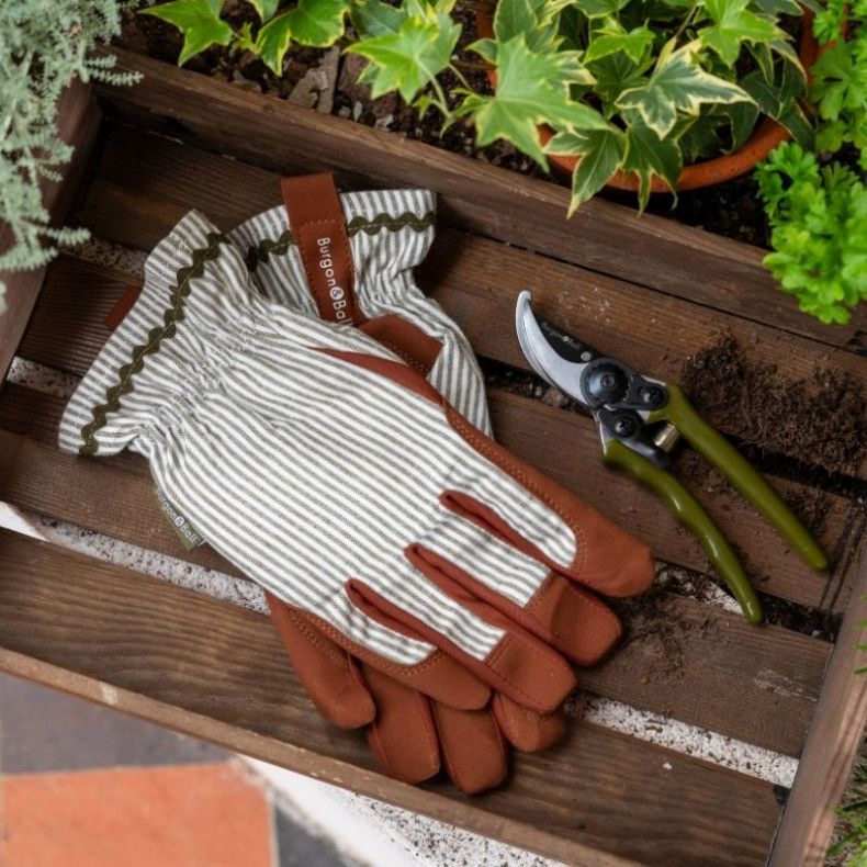 Burgon and Ball Olive Stripe Gloves